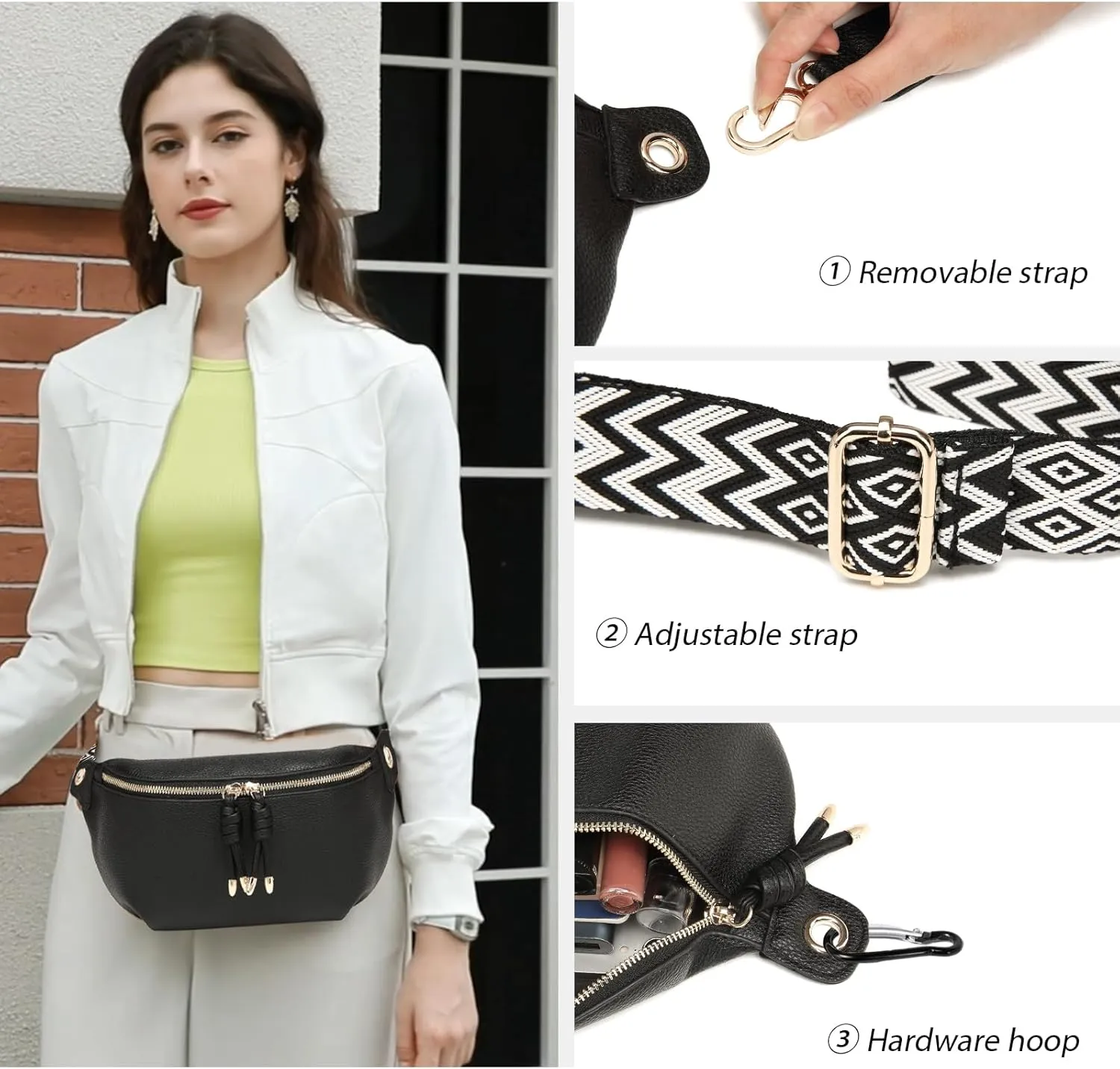 Crossbody Sling Bag Purse for Women - Small Chest Fanny Pack Trendy Travel Faux Leather Cross Body Bags with Adjustable Strap