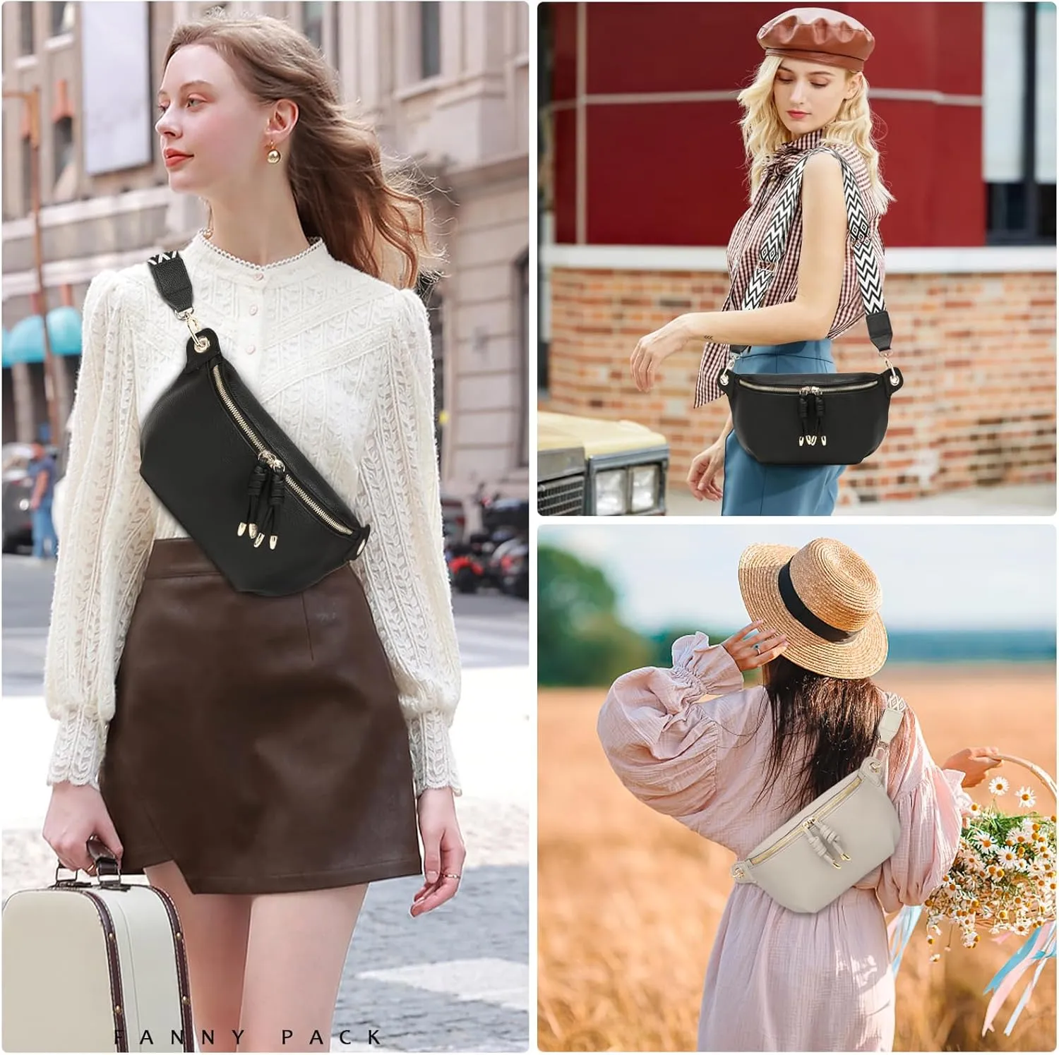 Crossbody Sling Bag Purse for Women - Small Chest Fanny Pack Trendy Travel Faux Leather Cross Body Bags with Adjustable Strap