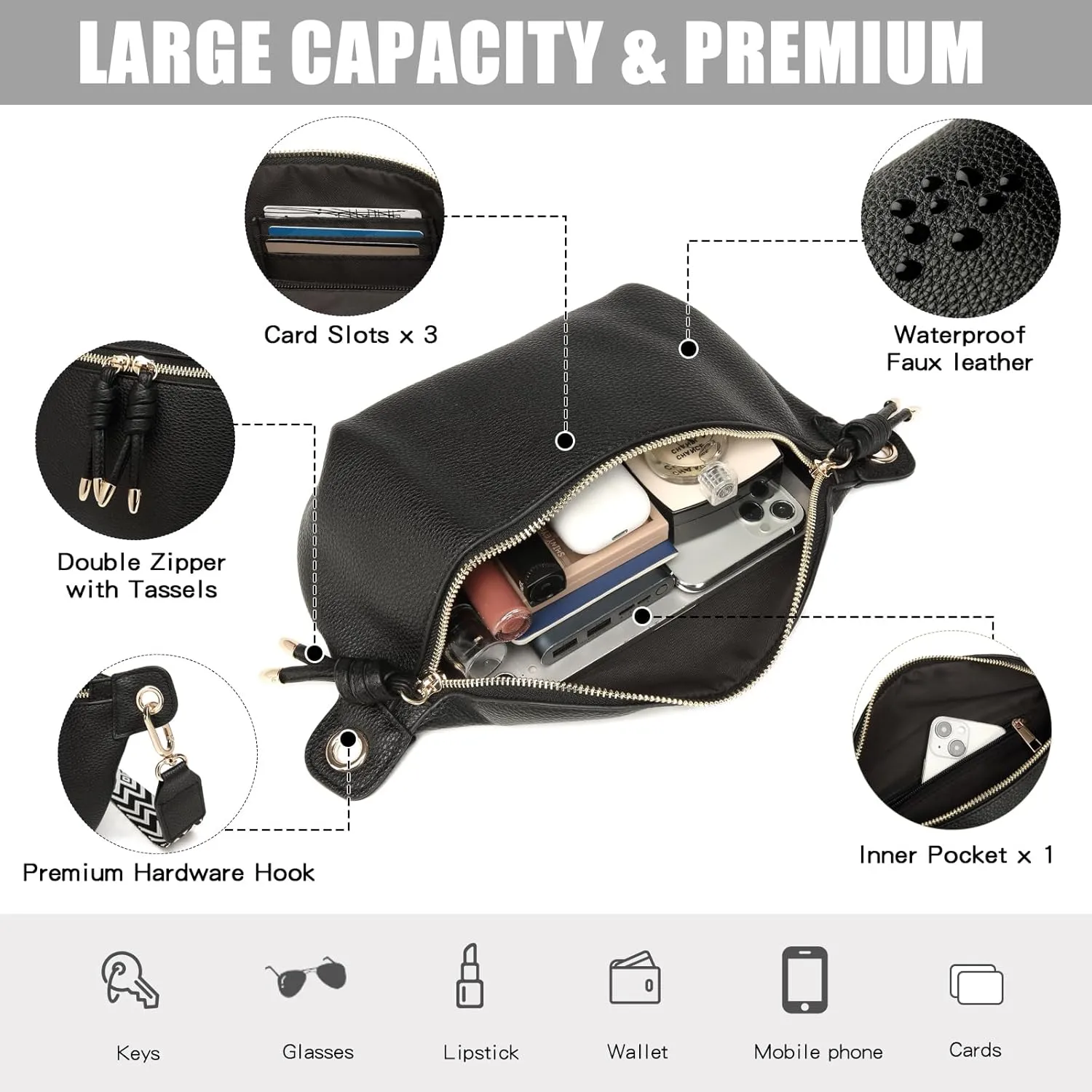 Crossbody Sling Bag Purse for Women - Small Chest Fanny Pack Trendy Travel Faux Leather Cross Body Bags with Adjustable Strap
