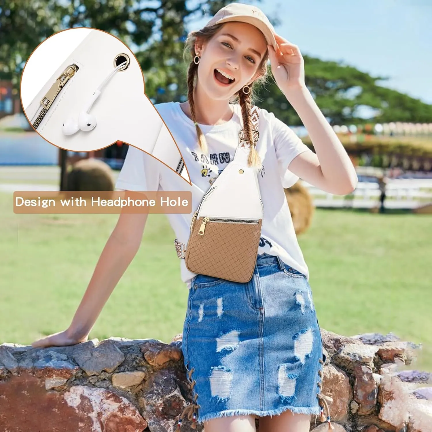 Crossbody Sling Bag Purse for Women - Small Chest Fanny Pack Trendy Travel Faux Leather Cross Body Bags with Adjustable Strap