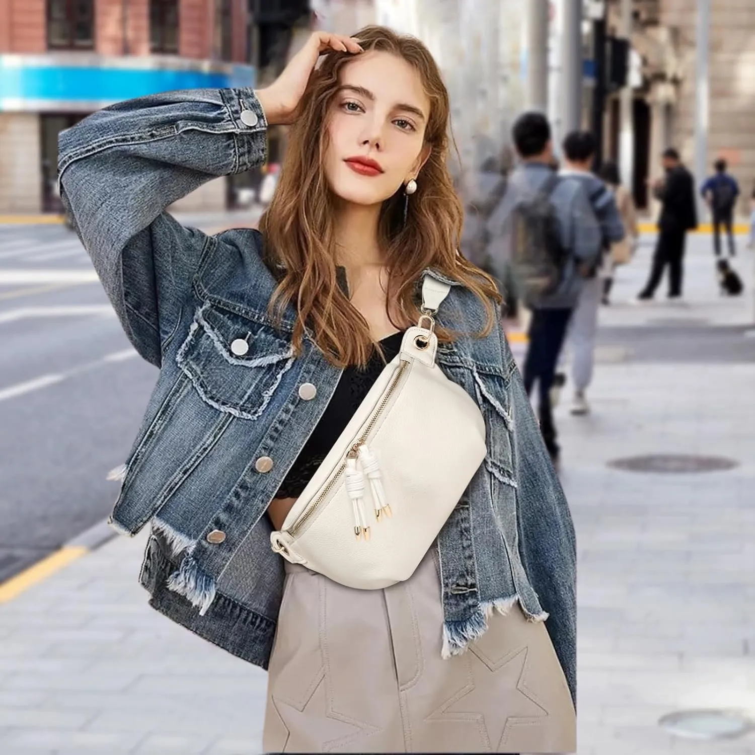 Crossbody Sling Bag Purse for Women - Small Chest Fanny Pack Trendy Travel Faux Leather Cross Body Bags with Adjustable Strap