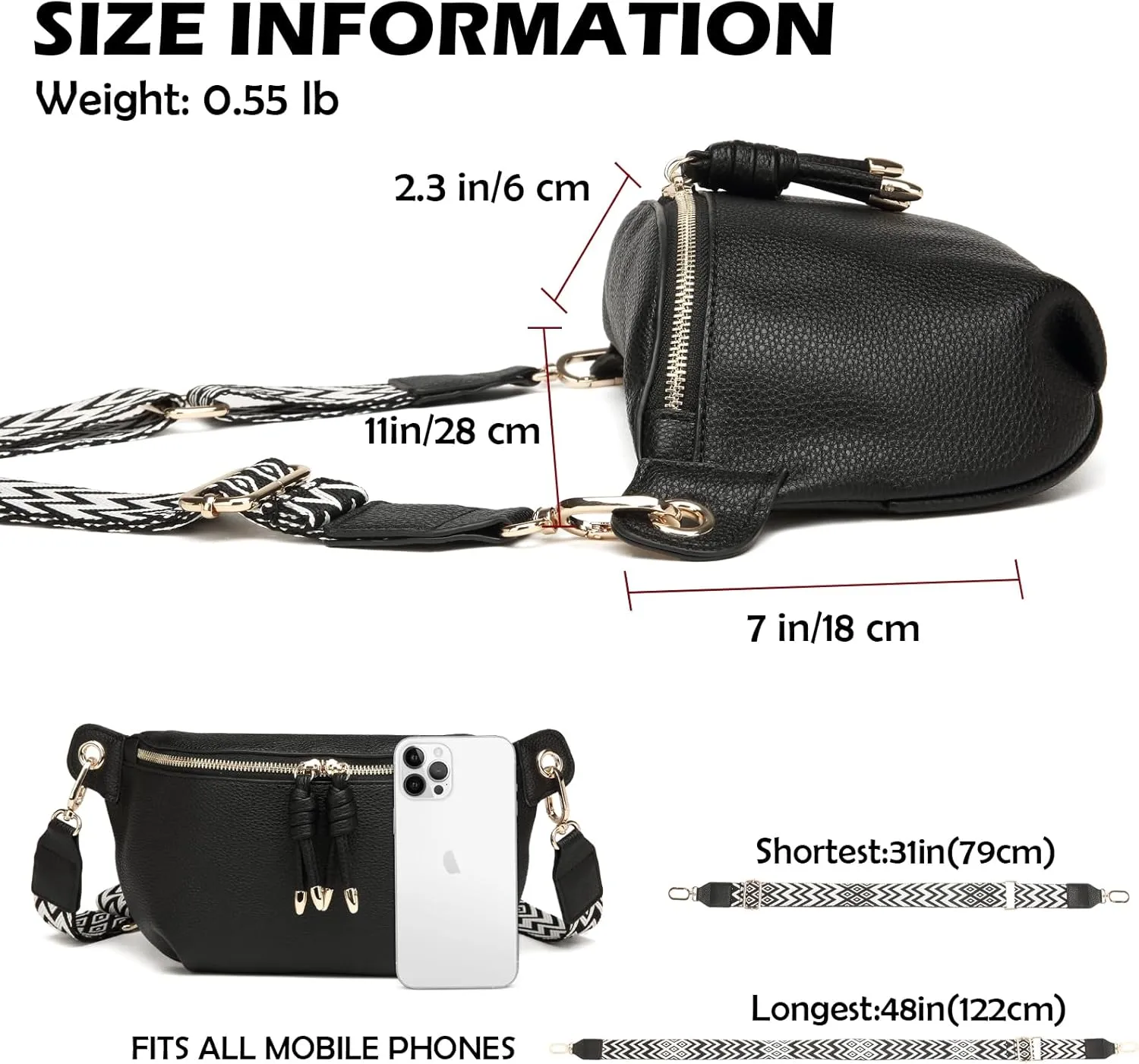 Crossbody Sling Bag Purse for Women - Small Chest Fanny Pack Trendy Travel Faux Leather Cross Body Bags with Adjustable Strap