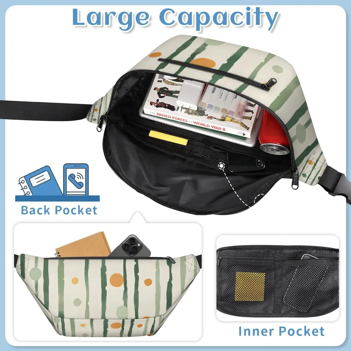 Crossbody Sling Bags for Women Men Dots Stripes Casual Sling Backpack Daypack Chest Bag for Travel Sport Hiking Running