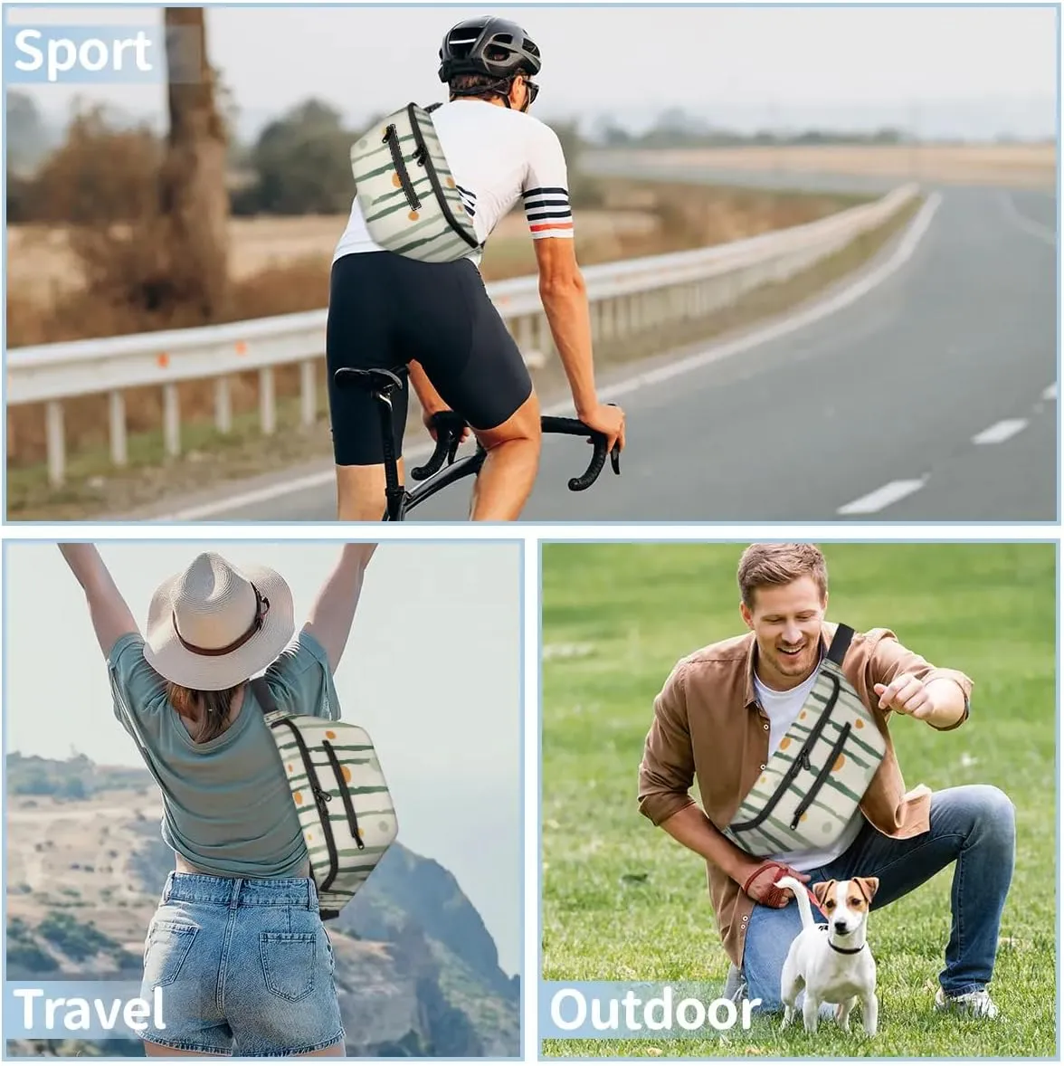 Crossbody Sling Bags for Women Men Dots Stripes Casual Sling Backpack Daypack Chest Bag for Travel Sport Hiking Running