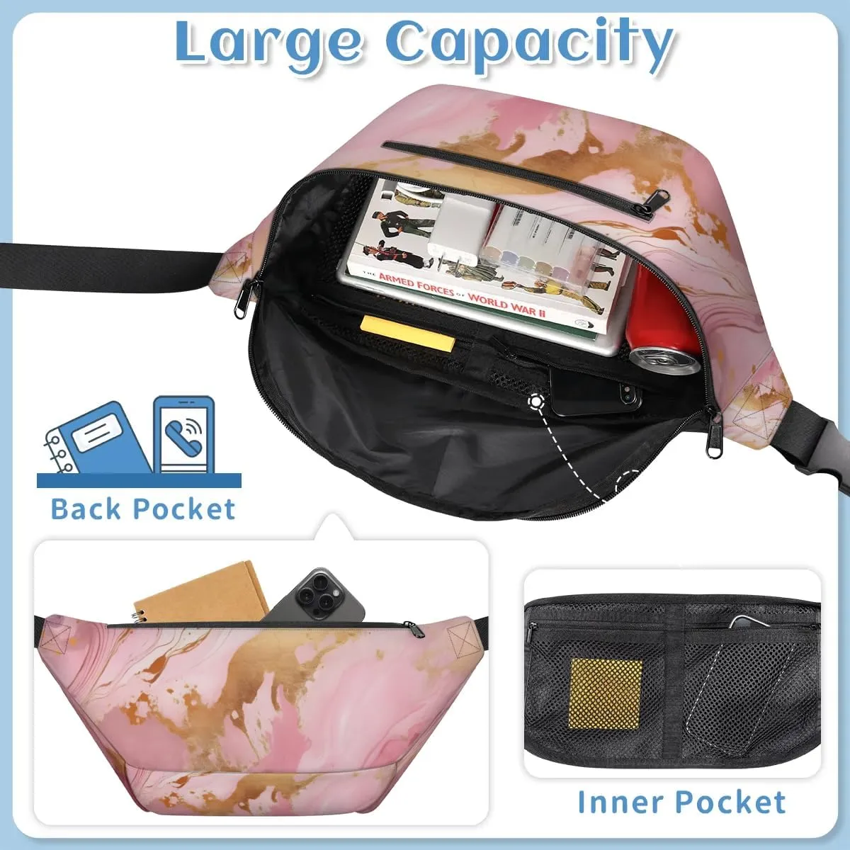 Crossbody Sling Bags for Women Men Fairy Marble Pattern Casual Sling Backpack Daypack Chest Bag for Travel Sport Hiking Running