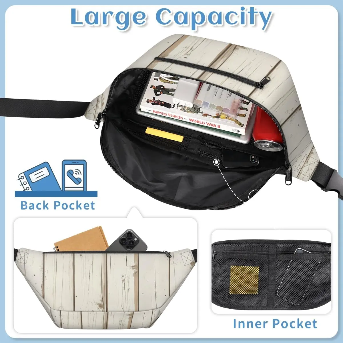 Crossbody Sling Bags for Women Men Wooden Plank Casual Sling Backpack Daypack Chest Bag for Travel Sport Hiking Running