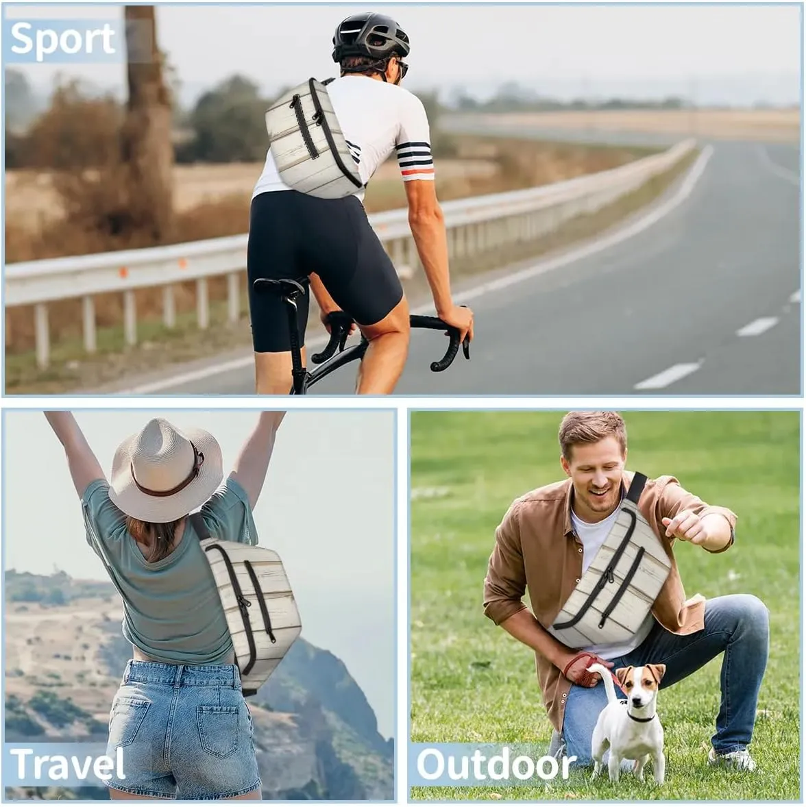 Crossbody Sling Bags for Women Men Wooden Plank Casual Sling Backpack Daypack Chest Bag for Travel Sport Hiking Running