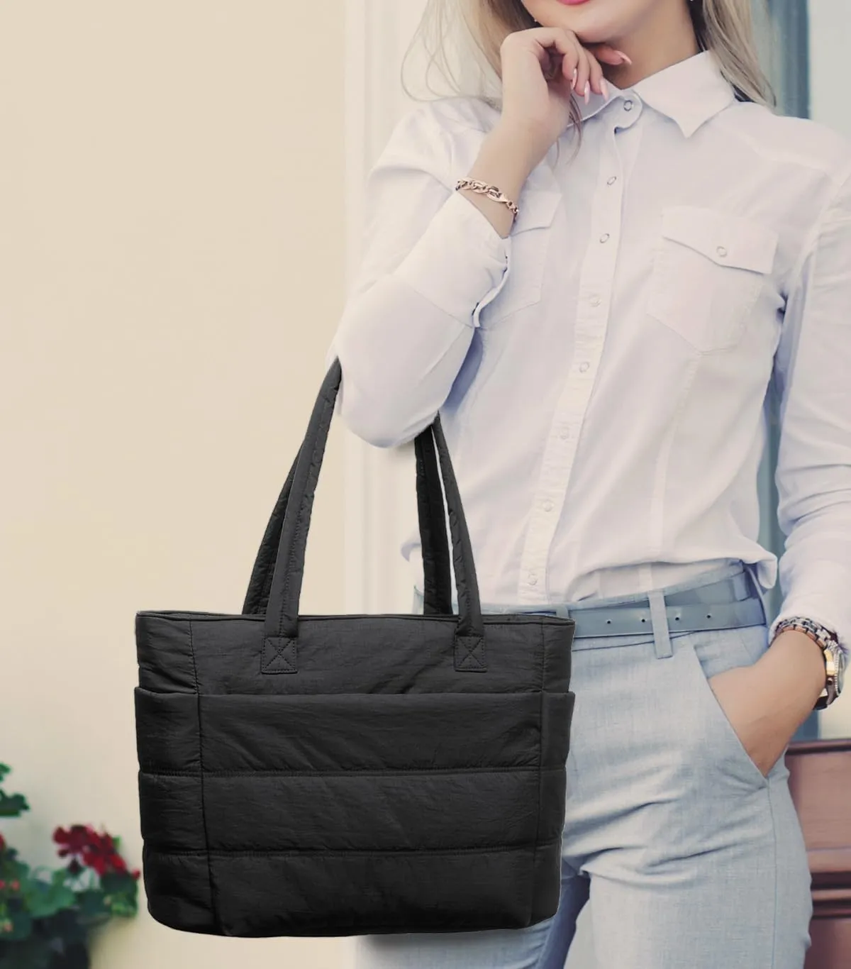 Crossbody Tote Bag for Women Medium Size Travel Tote Bags for Work with Zipper Shoulder Bag with Compartments