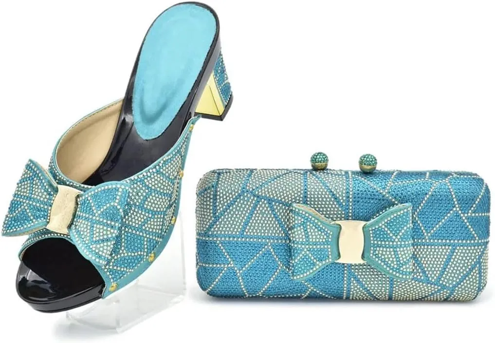 Crystal Bridal Shoes with Matching Evening Bag Set African Wedding Party Stiletto Heel Pumps