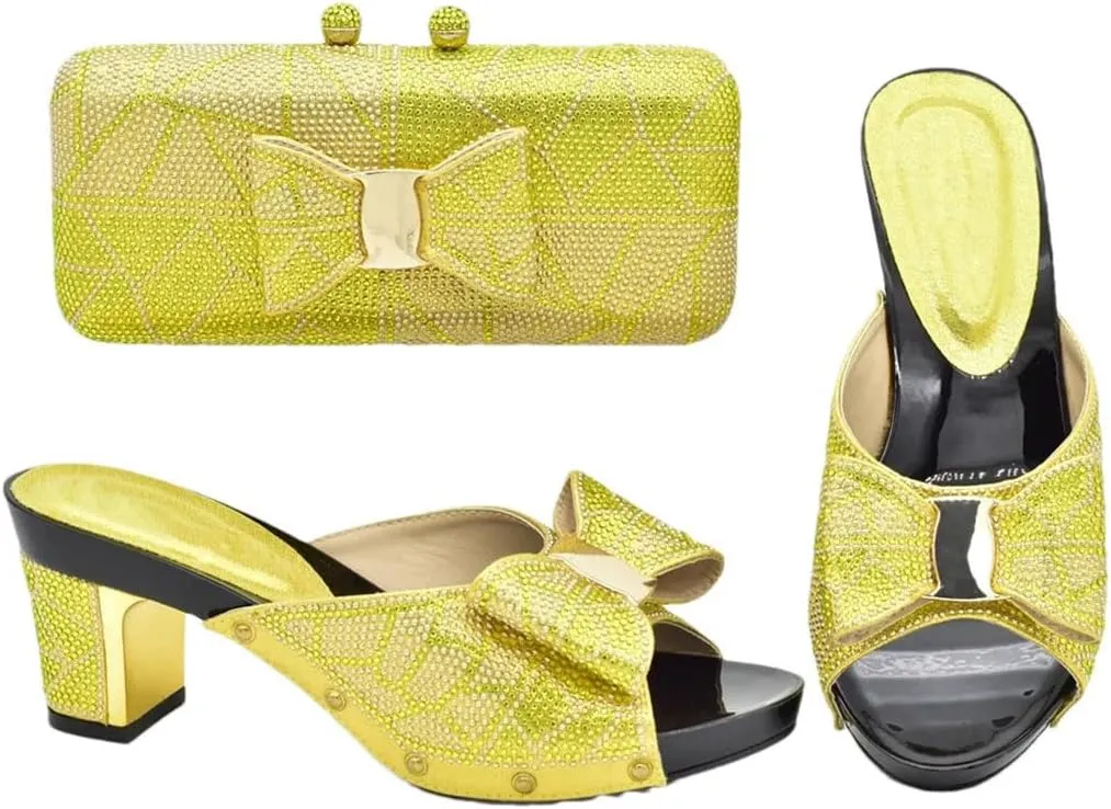 Crystal Bridal Shoes with Matching Evening Bag Set African Wedding Party Stiletto Heel Pumps