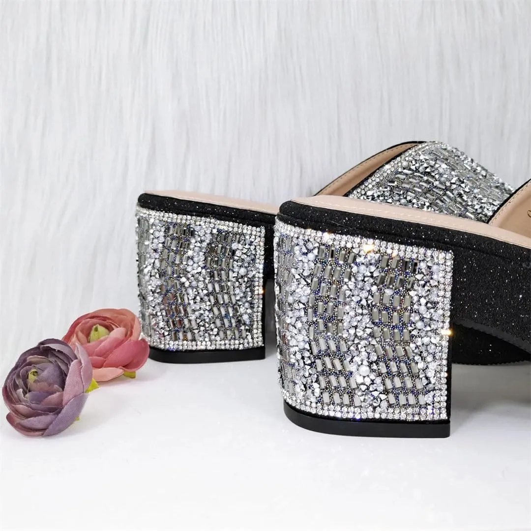 Crystal-Encrusted Wedding Shoes with Matching Purse Set African Bridal Party Rhinestone Pumps
