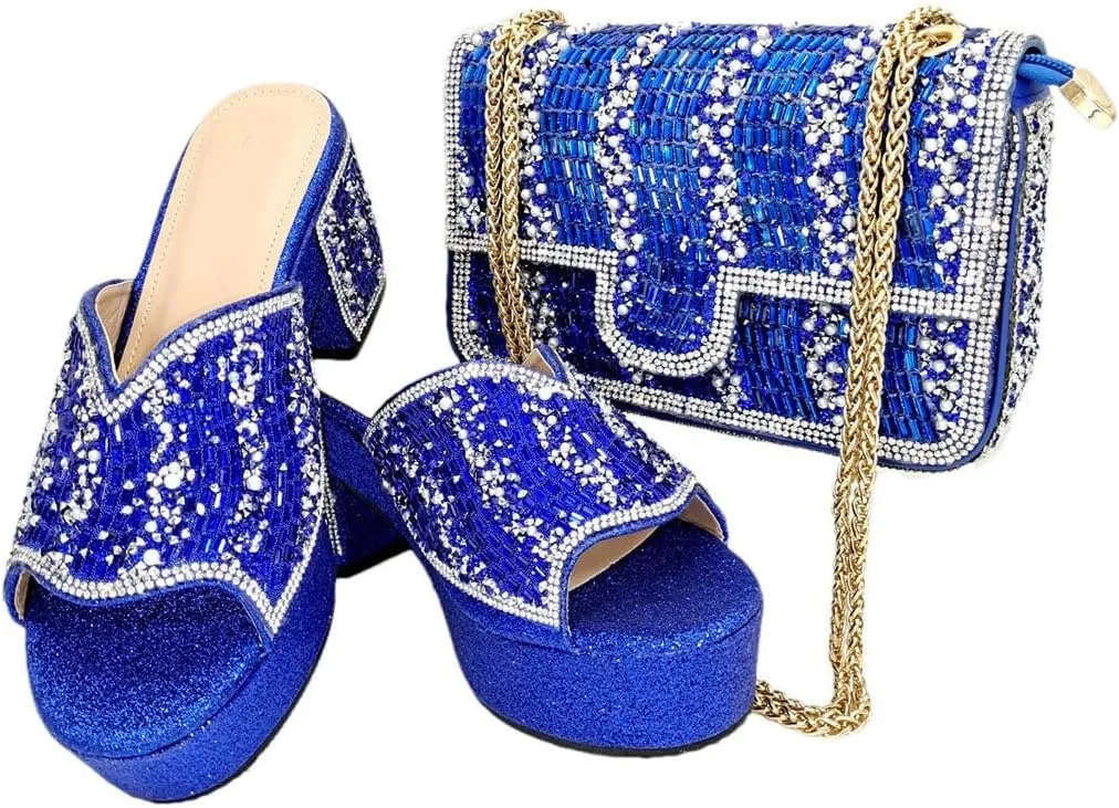 Crystal-Encrusted Wedding Shoes with Matching Purse Set African Bridal Party Rhinestone Pumps