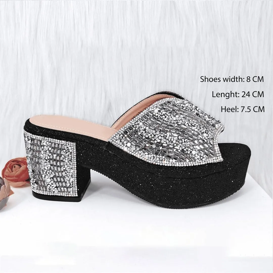 Crystal-Encrusted Wedding Shoes with Matching Purse Set African Bridal Party Rhinestone Pumps