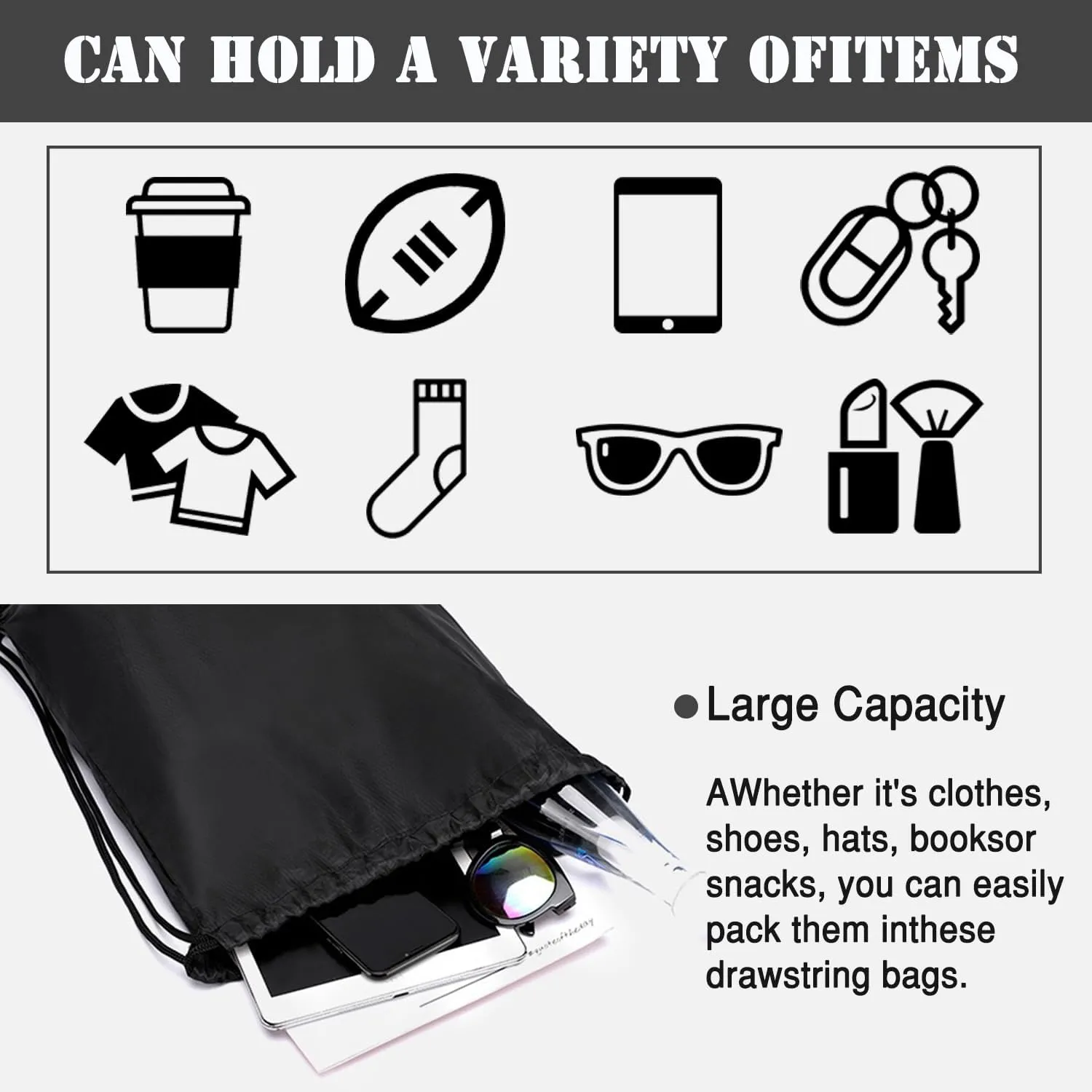 Custom Bags With Your Logo Set of 100 Custom Backpack Draw String Bags Pack Bulk for Travelling Swimming Gym Everyday Use (Black)