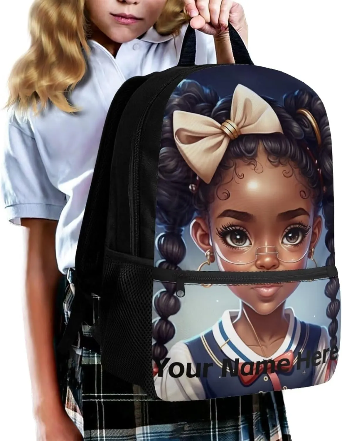 Custom Name African Backpack for School Girls 10-12 8-10 Afro Black Bookbag for Kids Personalized School Bag Middle/Elementary Book Bags 3Rd-6th Grade Teens Schoolbag Back To School