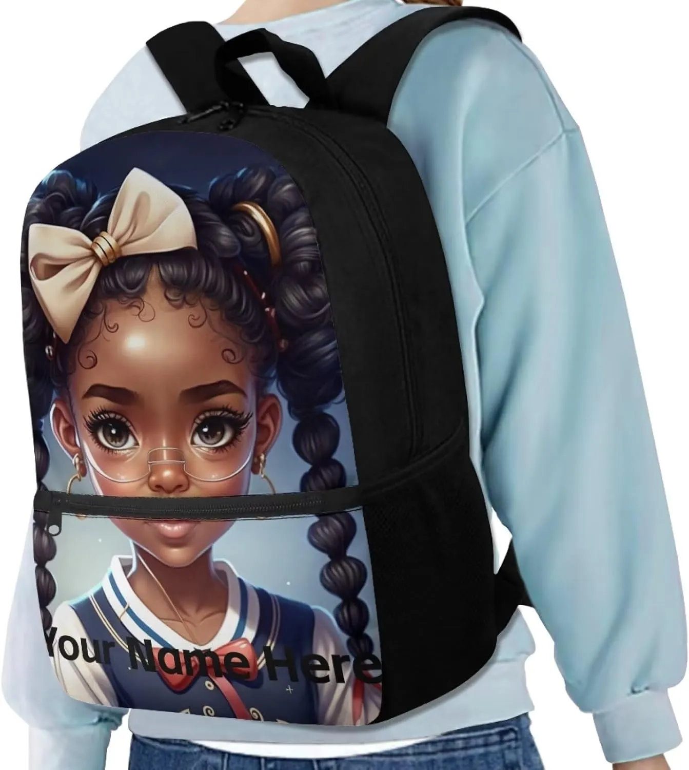 Custom Name African Backpack for School Girls 10-12 8-10 Afro Black Bookbag for Kids Personalized School Bag Middle/Elementary Book Bags 3Rd-6th Grade Teens Schoolbag Back To School