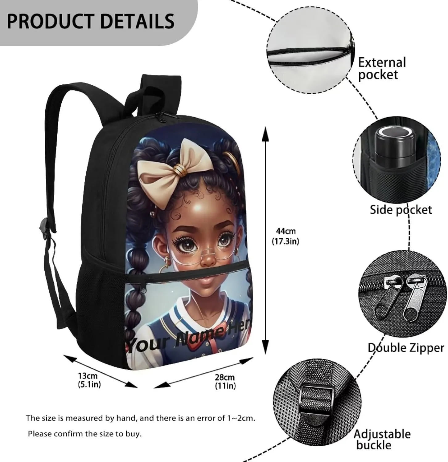 Custom Name African Backpack for School Girls 10-12 8-10 Afro Black Bookbag for Kids Personalized School Bag Middle/Elementary Book Bags 3Rd-6th Grade Teens Schoolbag Back To School