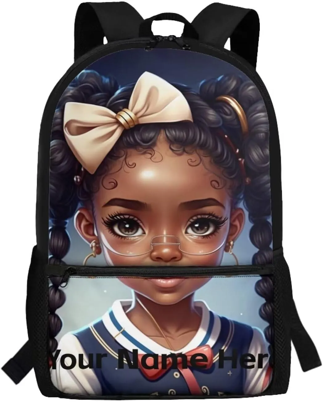 Custom Name African Backpack for School Girls 10-12 8-10 Afro Black Bookbag for Kids Personalized School Bag Middle/Elementary Book Bags 3Rd-6th Grade Teens Schoolbag Back To School
