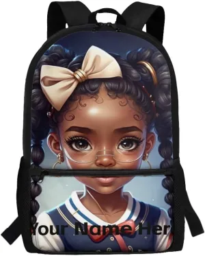 Custom Name African Backpack for School Girls 10-12 8-10 Afro Black Bookbag for Kids Personalized School Bag Middle/Elementary Book Bags 3Rd-6th Grade Teens Schoolbag Back To School