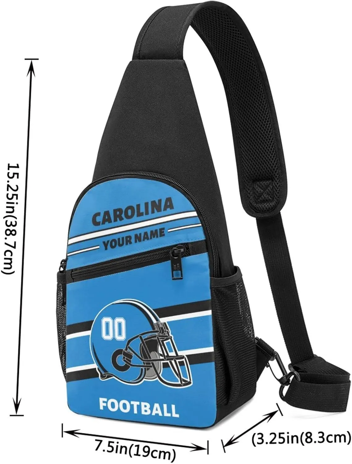 Custom Sling Bag, Personalized Carolina Crossbody Bags for Men Women, Customize Name and Number Sling Shoulder Backpack, Chest Bag Hiking Travel Daypack for Outdoor