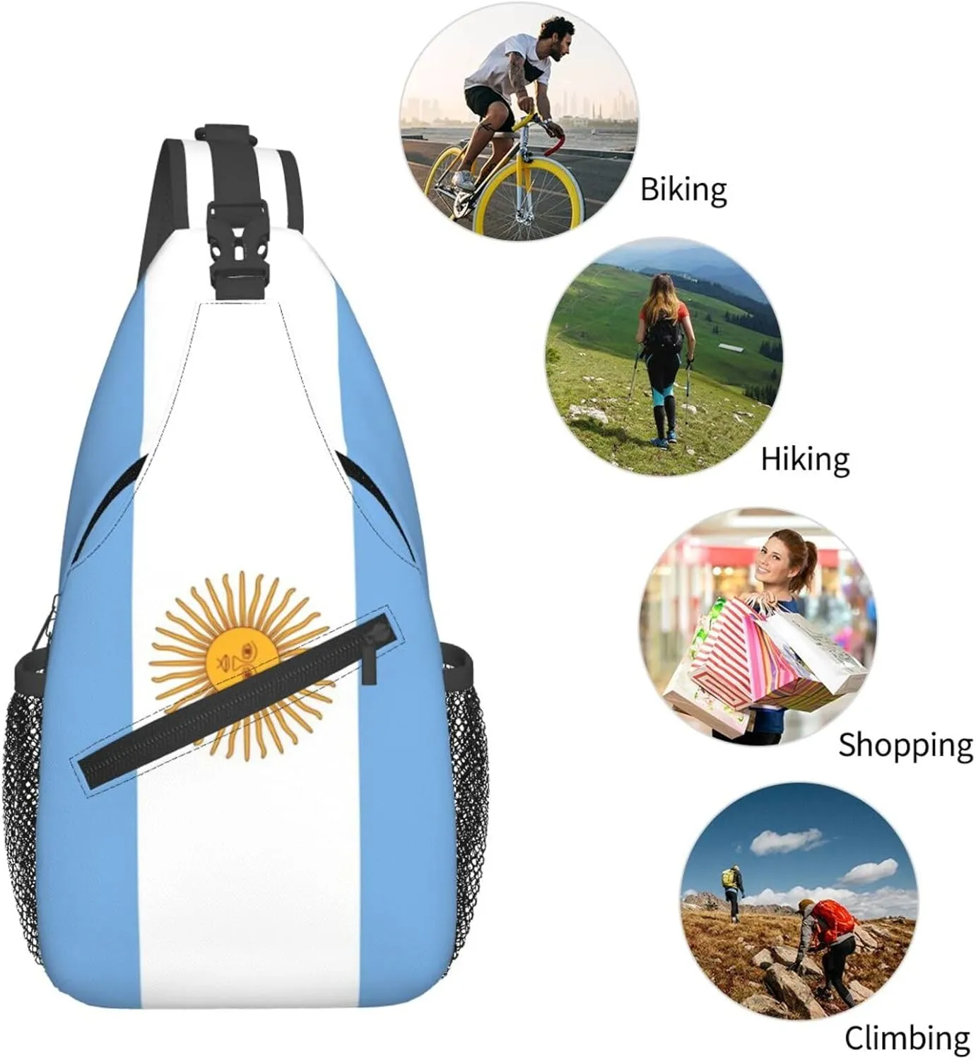 Cute Argentina Flag Bags Women Men Adjustable Crossbody Sling Backpack Casual Chest Bag Daypack for Travel Hiking