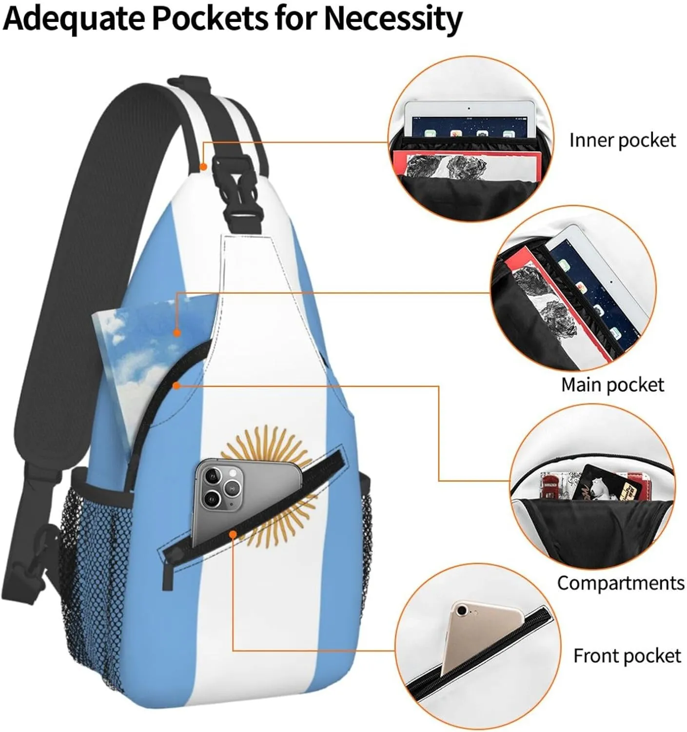 Cute Argentina Flag Bags Women Men Adjustable Crossbody Sling Backpack Casual Chest Bag Daypack for Travel Hiking