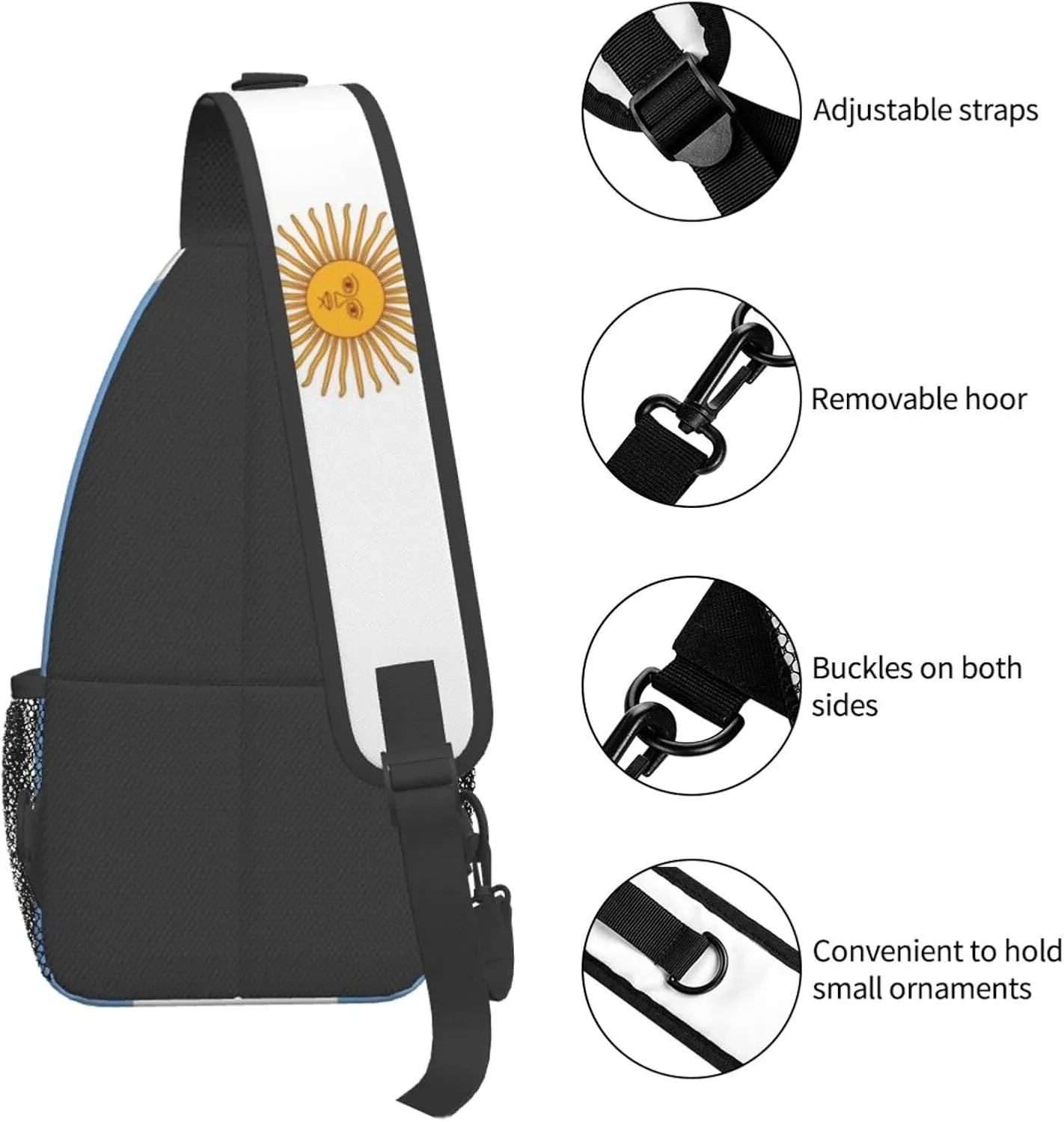Cute Argentina Flag Bags Women Men Adjustable Crossbody Sling Backpack Casual Chest Bag Daypack for Travel Hiking