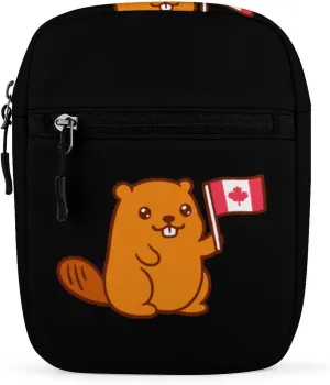 Cute Beaver Canada Flag Small Crossbody Bags for Women Men Sling Purse Shoulder Bag with Adjustable Strap