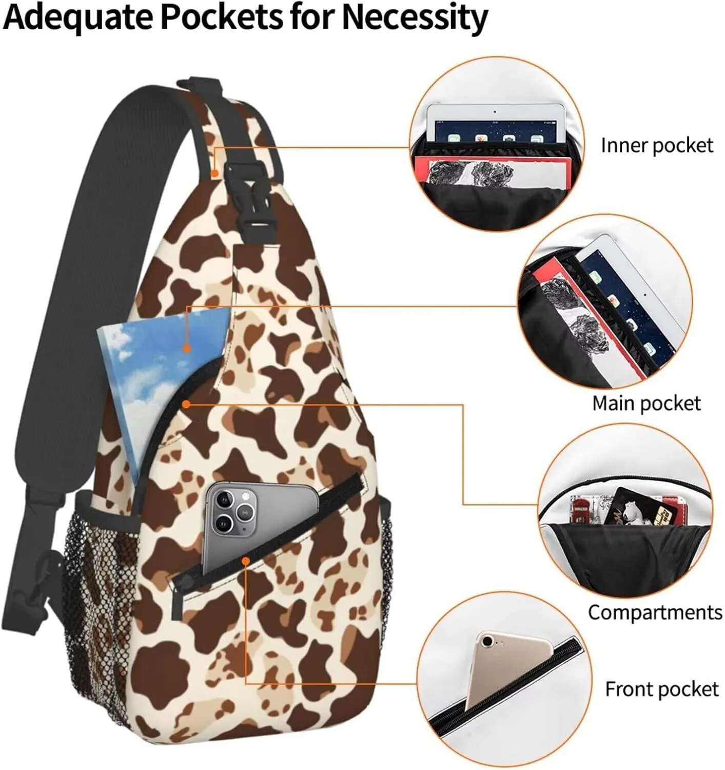 Cute Brown Cow Print Crossbody Bags for Women Men Cute Animal Fur Pattern Cross Body Bag for Woman Sling Bag Shoulder Bags Crossbody Bag Sling Backpack for Travel