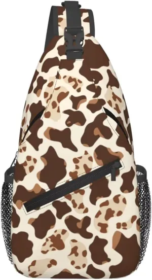 Cute Brown Cow Print Crossbody Bags for Women Men Cute Animal Fur Pattern Cross Body Bag for Woman Sling Bag Shoulder Bags Crossbody Bag Sling Backpack for Travel