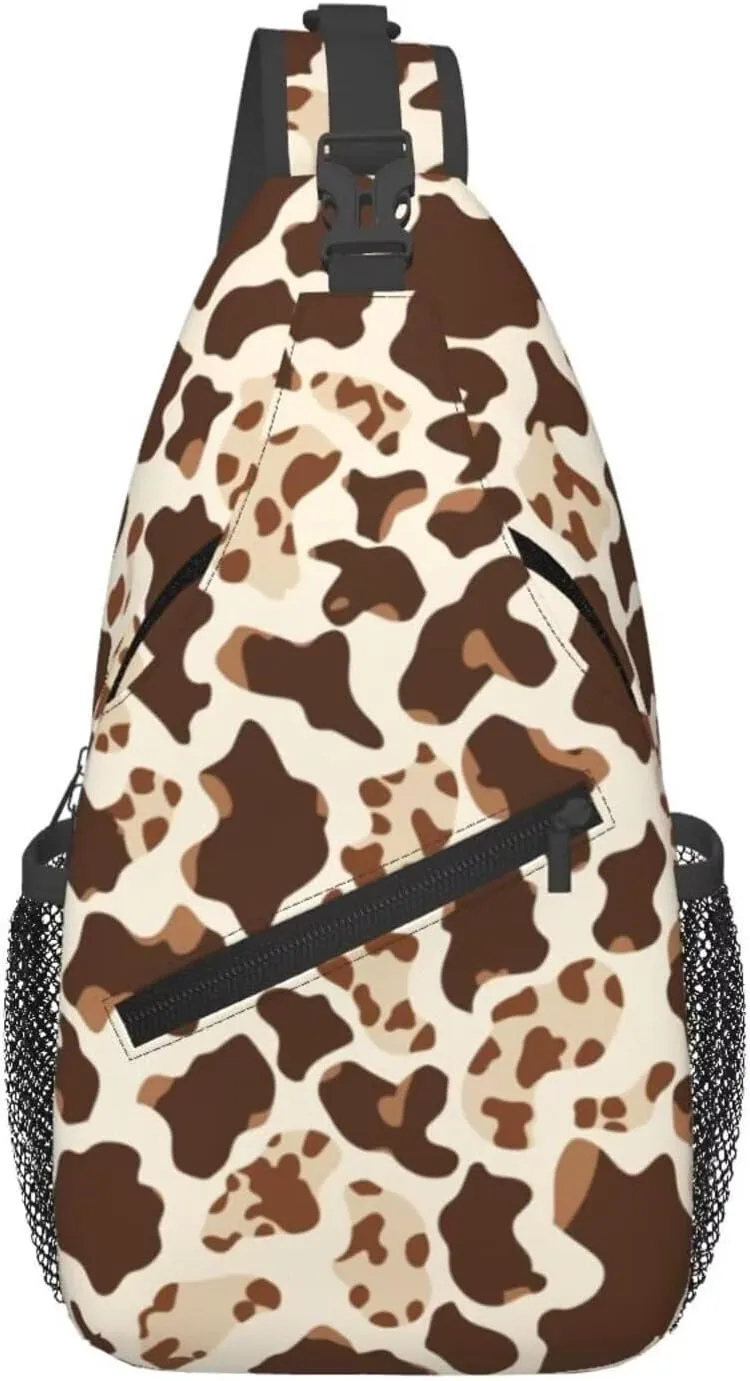 Cute Brown Cow Print Crossbody Bags for Women Men Cute Animal Fur Pattern Cross Body Bag for Woman Sling Bag Shoulder Bags Crossbody Bag Sling Backpack for Travel
