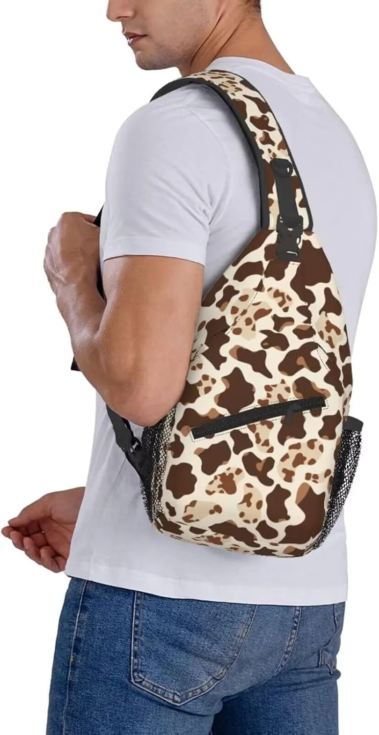 Cute Brown Cow Print Crossbody Bags for Women Men Cute Animal Fur Pattern Cross Body Bag for Woman Sling Bag Shoulder Bags Crossbody Bag Sling Backpack for Travel
