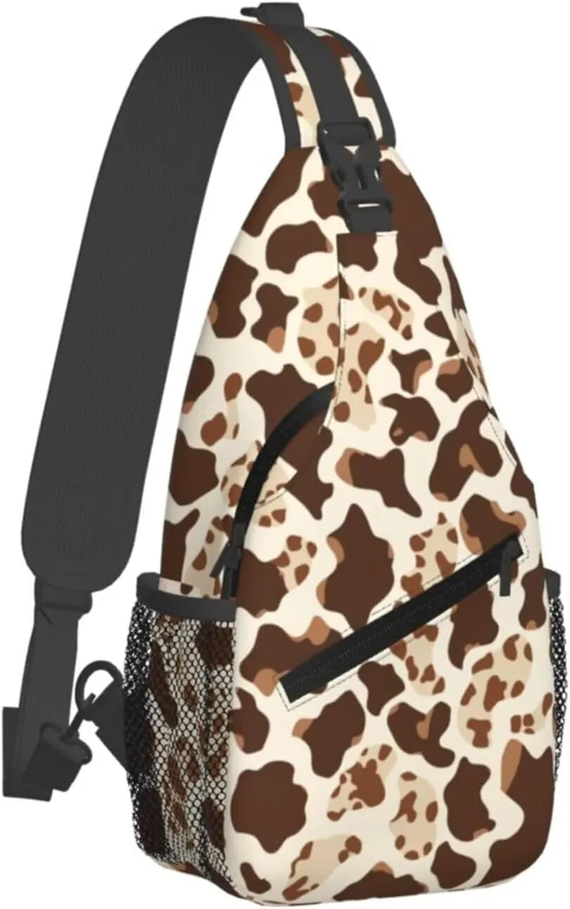 Cute Brown Cow Print Crossbody Bags for Women Men Cute Animal Fur Pattern Cross Body Bag for Woman Sling Bag Shoulder Bags Crossbody Bag Sling Backpack for Travel