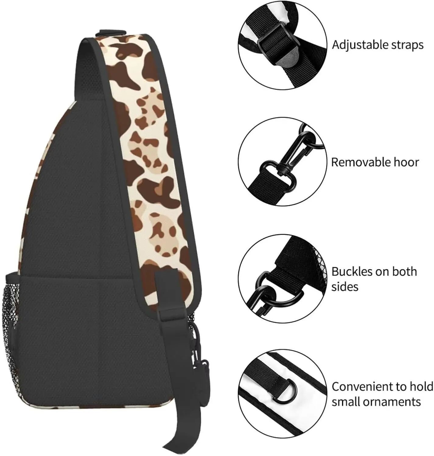 Cute Brown Cow Print Crossbody Bags for Women Men Cute Animal Fur Pattern Cross Body Bag for Woman Sling Bag Shoulder Bags Crossbody Bag Sling Backpack for Travel