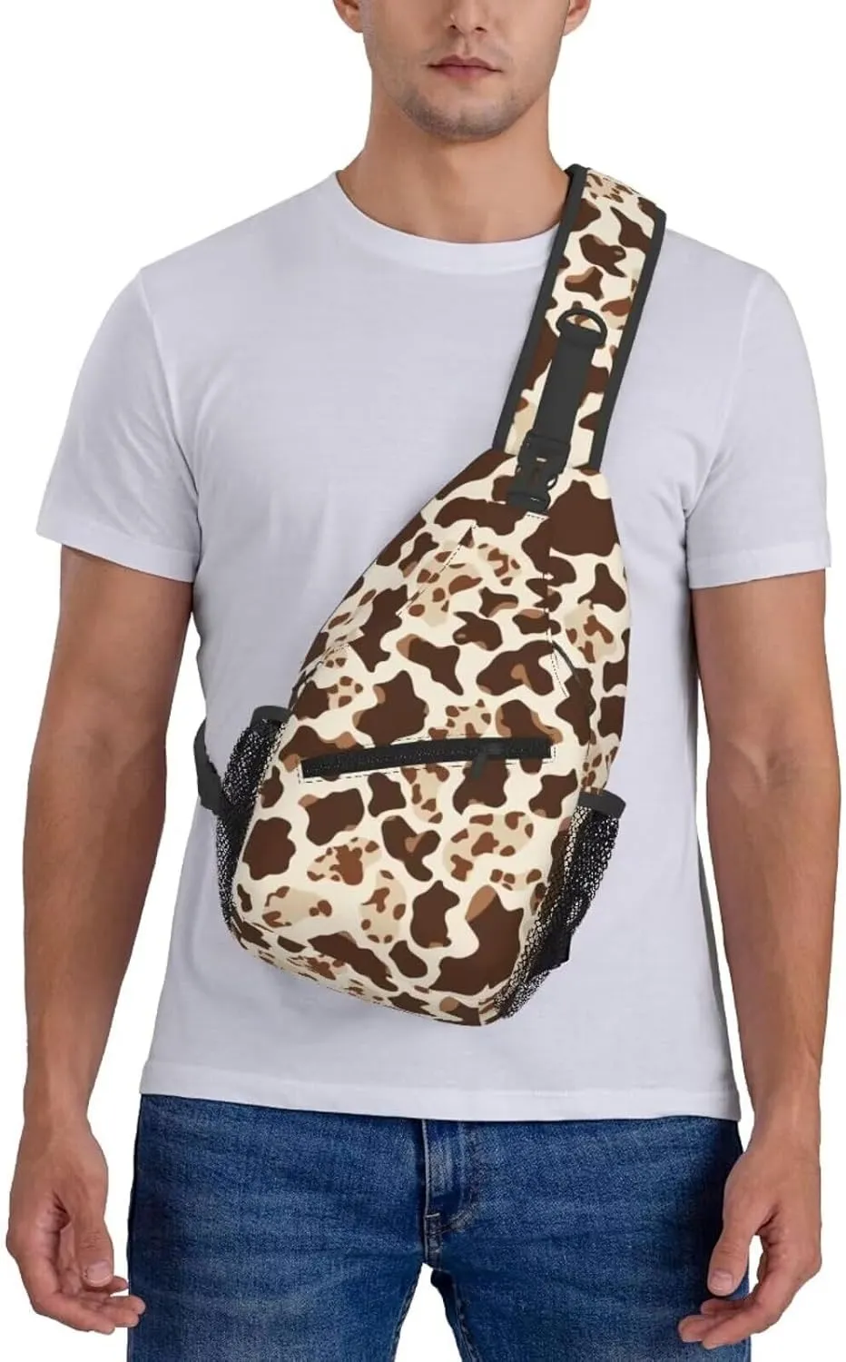 Cute Brown Cow Print Crossbody Bags for Women Men Cute Animal Fur Pattern Cross Body Bag for Woman Sling Bag Shoulder Bags Crossbody Bag Sling Backpack for Travel