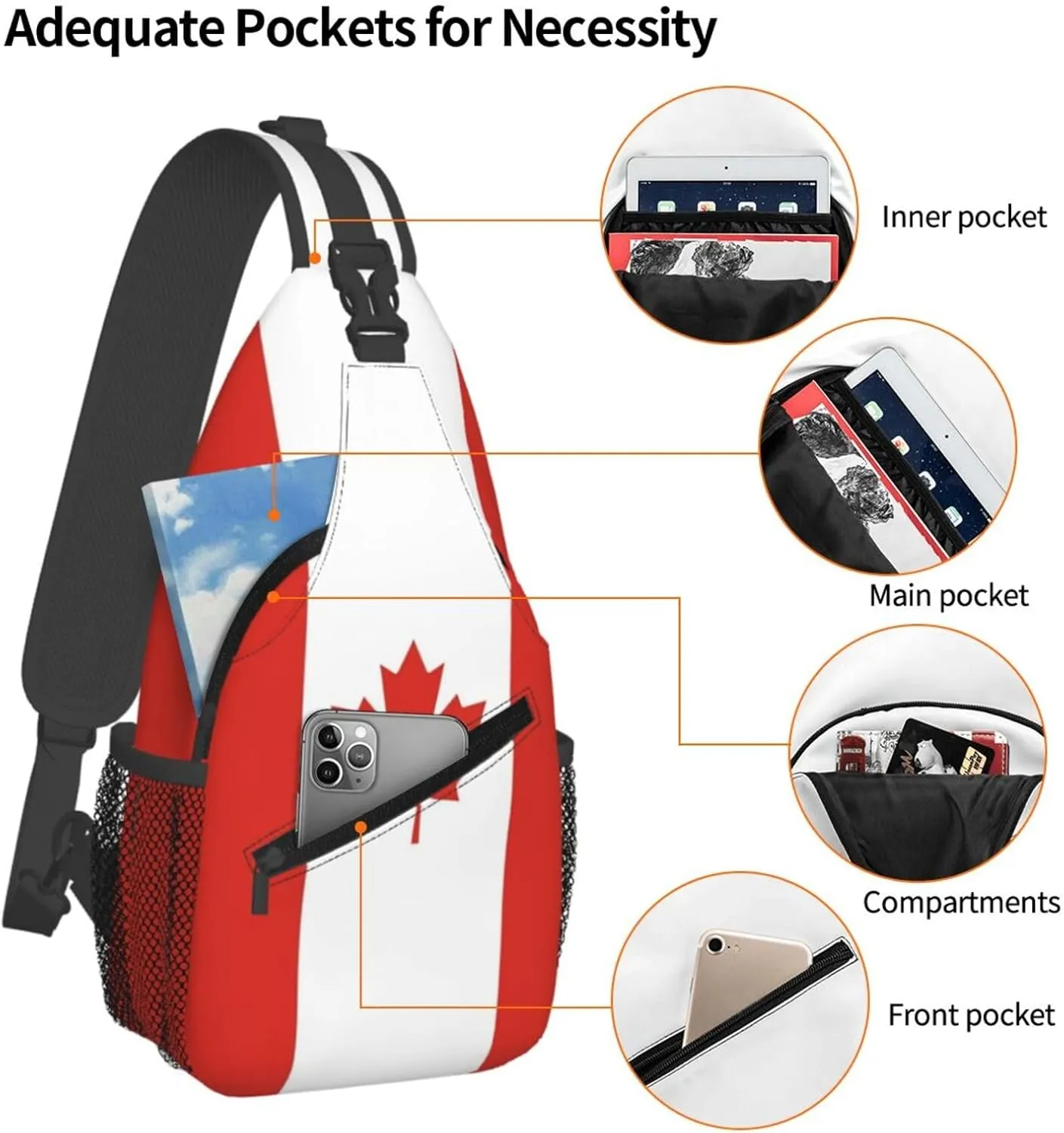 Cute Canada Flag Bags Women Men Adjustable Crossbody Sling Backpack Casual Chest Bag Daypack for Travel Hiking