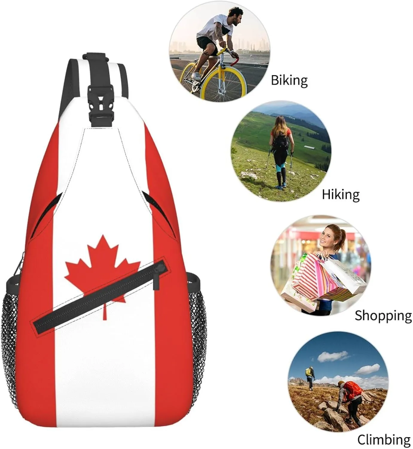 Cute Canada Flag Bags Women Men Adjustable Crossbody Sling Backpack Casual Chest Bag Daypack for Travel Hiking