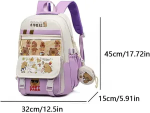 Cute Capybara Backpack Cartoon Bags Nylon Backpack with Mini Bag Kawaii Flap Backpacks Ita Bag