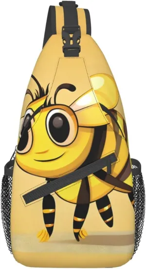 Cute Cartoon Bee Print Sling Backpack, Sling Bag, Crossbody Chest Bag Daypack, for Hiking Travel