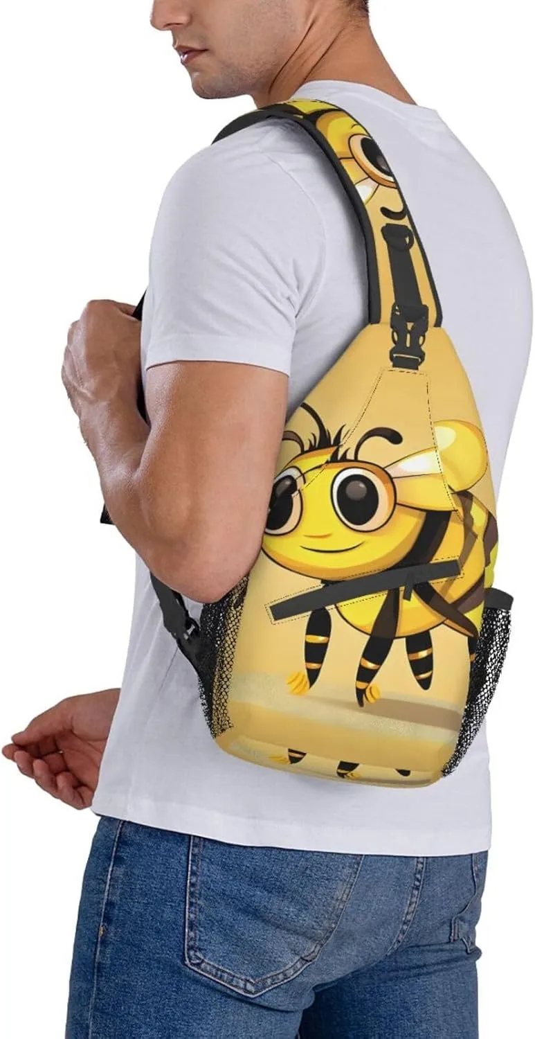 Cute Cartoon Bee Print Sling Backpack, Sling Bag, Crossbody Chest Bag Daypack, for Hiking Travel