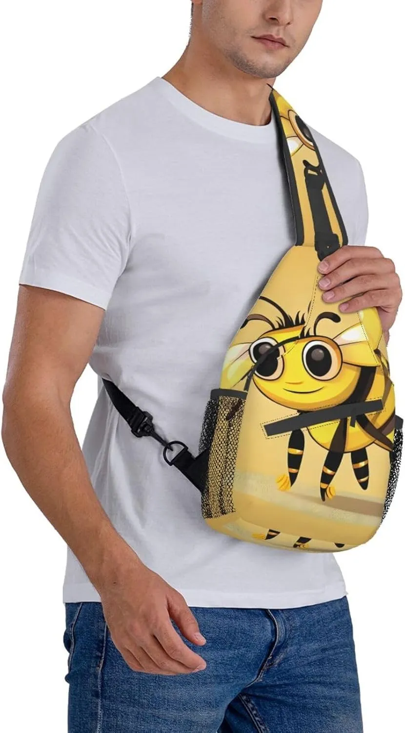 Cute Cartoon Bee Print Sling Backpack, Sling Bag, Crossbody Chest Bag Daypack, for Hiking Travel
