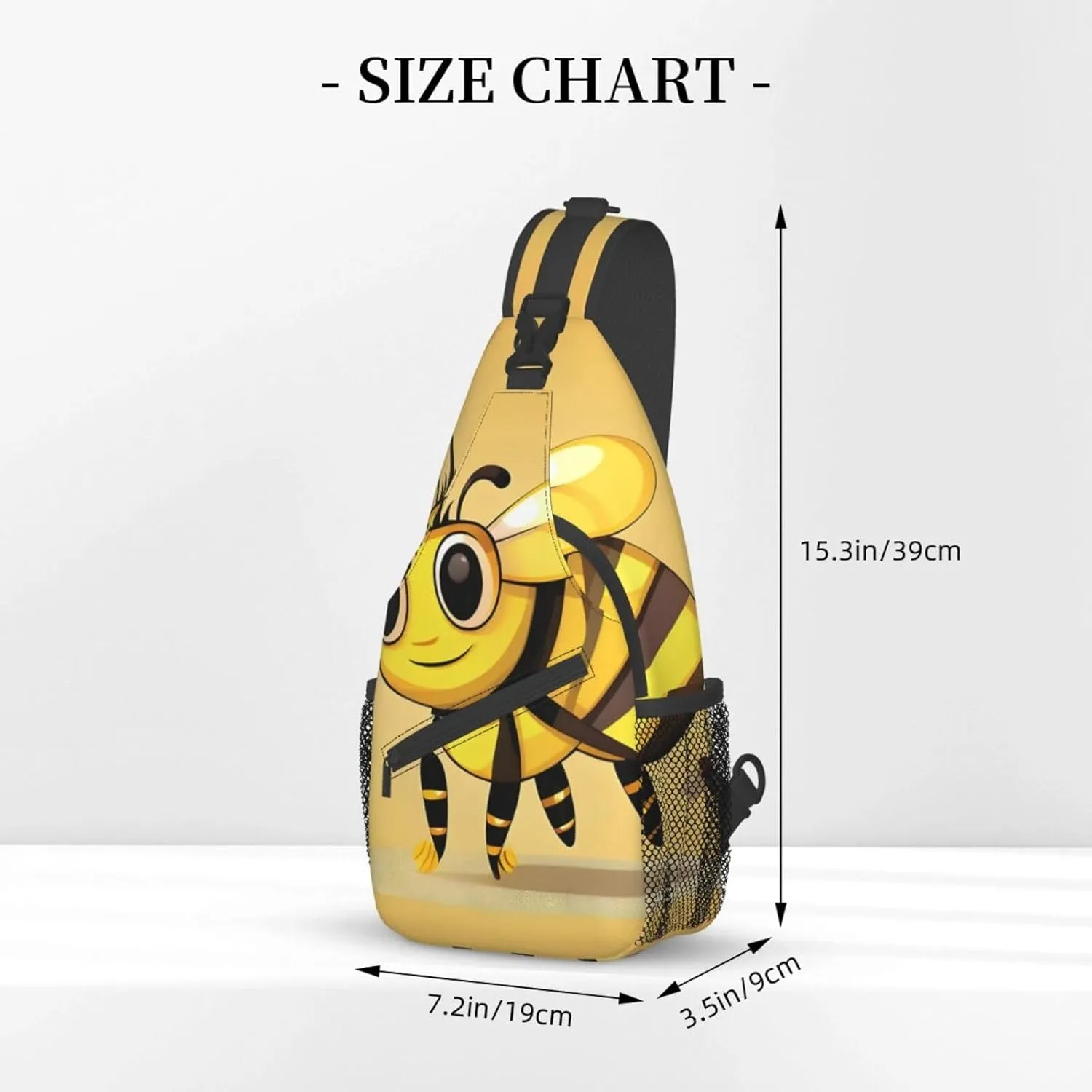 Cute Cartoon Bee Print Sling Backpack, Sling Bag, Crossbody Chest Bag Daypack, for Hiking Travel