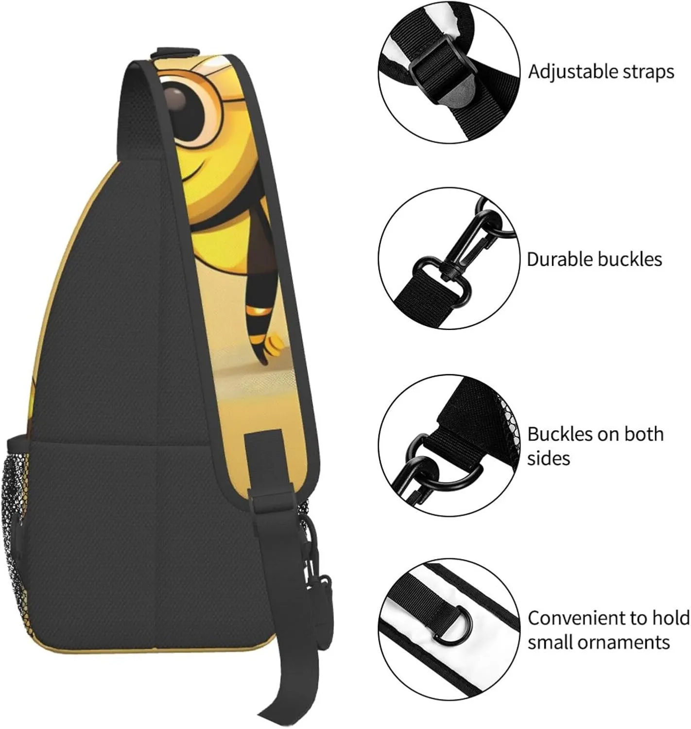 Cute Cartoon Bee Print Sling Backpack, Sling Bag, Crossbody Chest Bag Daypack, for Hiking Travel