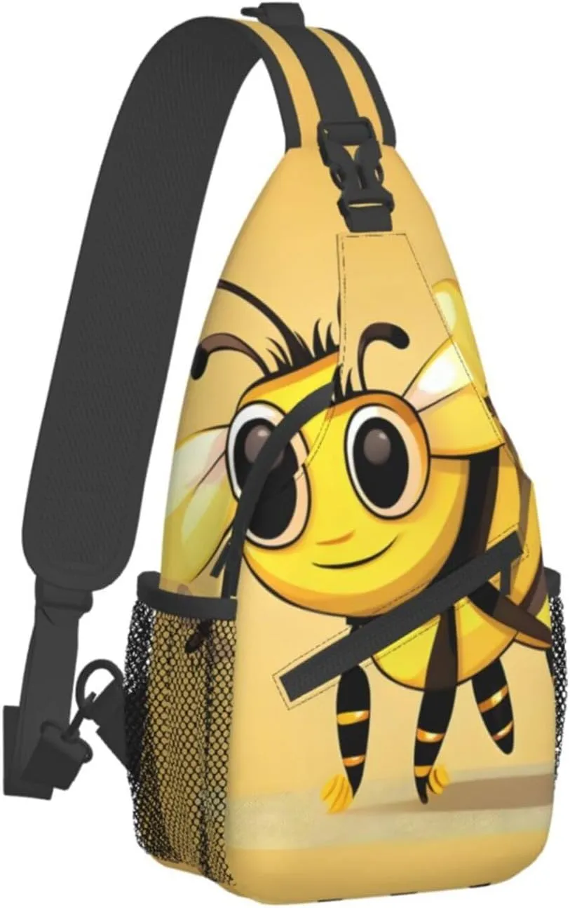 Cute Cartoon Bee Print Sling Backpack, Sling Bag, Crossbody Chest Bag Daypack, for Hiking Travel