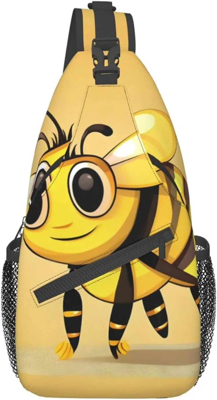 Cute Cartoon Bee Print Sling Backpack, Sling Bag, Crossbody Chest Bag Daypack, for Hiking Travel