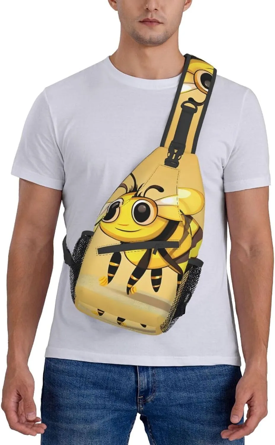 Cute Cartoon Bee Print Sling Backpack, Sling Bag, Crossbody Chest Bag Daypack, for Hiking Travel