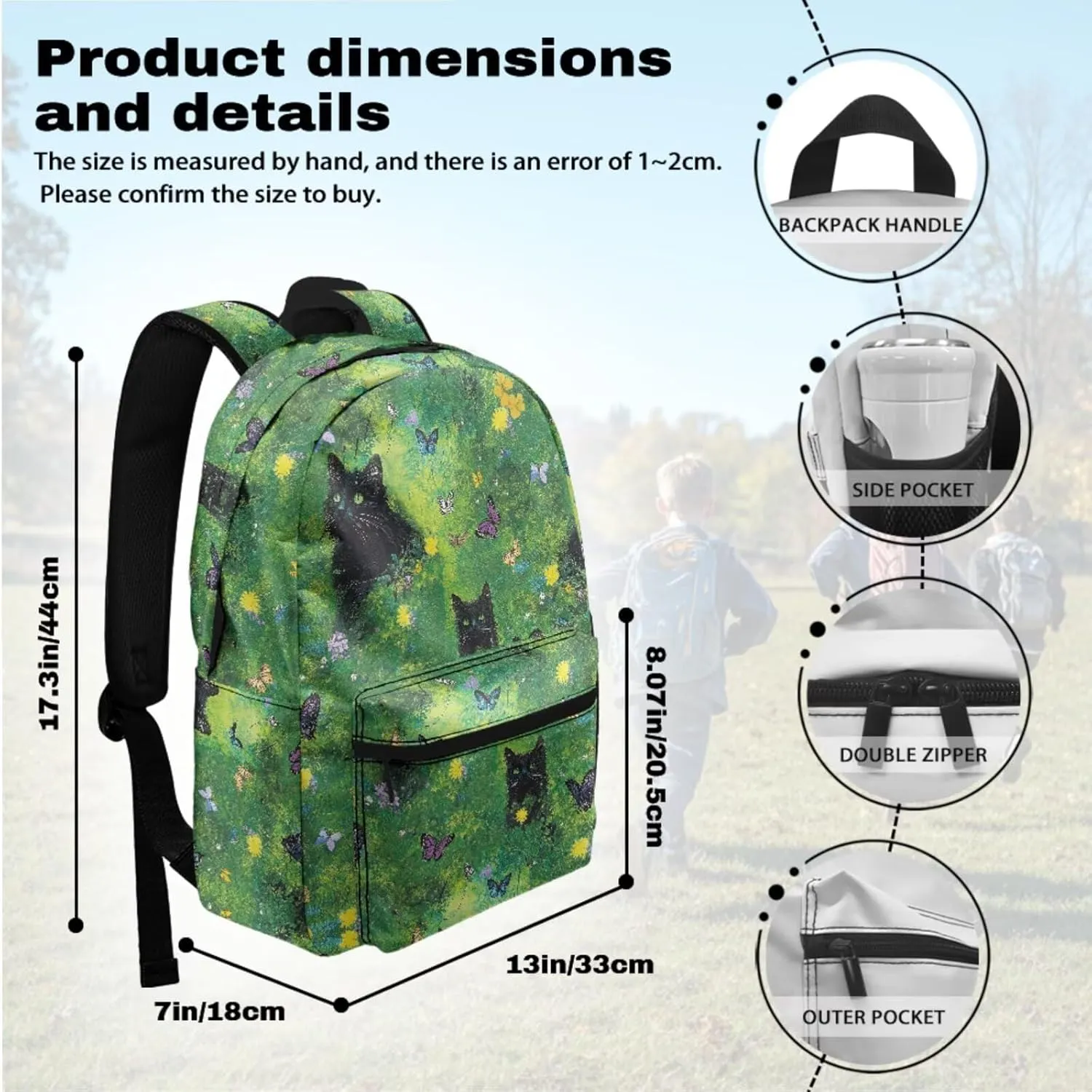 Cute Cat Butterfly Backpacks for 5th Grade Girls Bookbag with Lunch Box and Pencil Case Elementary School Bag for Kids with Lunchbox Pencil Pouch