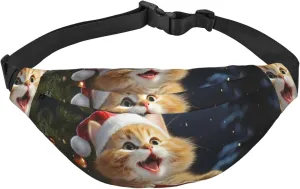 Cute Cat Sing Christmas Carols Fanny Pack for Men Women Crossbody Waist Bag Everywhere Belt Bag Wallet Hip Bum Bag with Adjustable Strap Casual Chest Bag for Outdoor Hiking Cycling