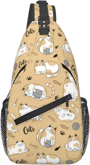 Cute Cat Sling Backpack,Fashion Shoulder Bags Adjustable Crossbody Chest Bag for Women Men Travel Hiking Daypack