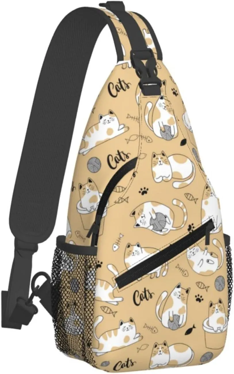 Cute Cat Sling Backpack,Fashion Shoulder Bags Adjustable Crossbody Chest Bag for Women Men Travel Hiking Daypack